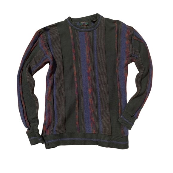 VTG Y2K Alexander Julian Men's Sweater Coogi-Style Striped 3-D Crewneck Sz M BIG - Picture 2 of 16